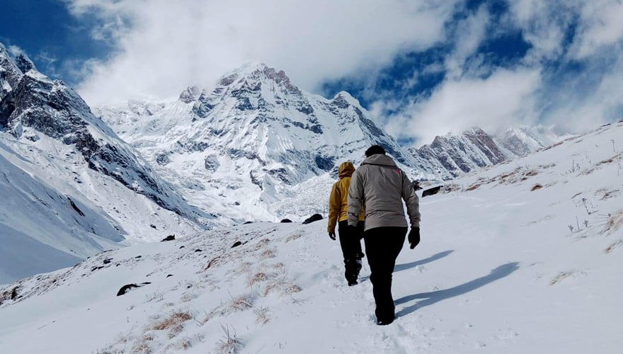 Trekker heading towards annapurna base camp