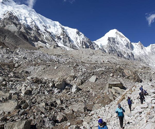 trekkers walking during everest base camp trek