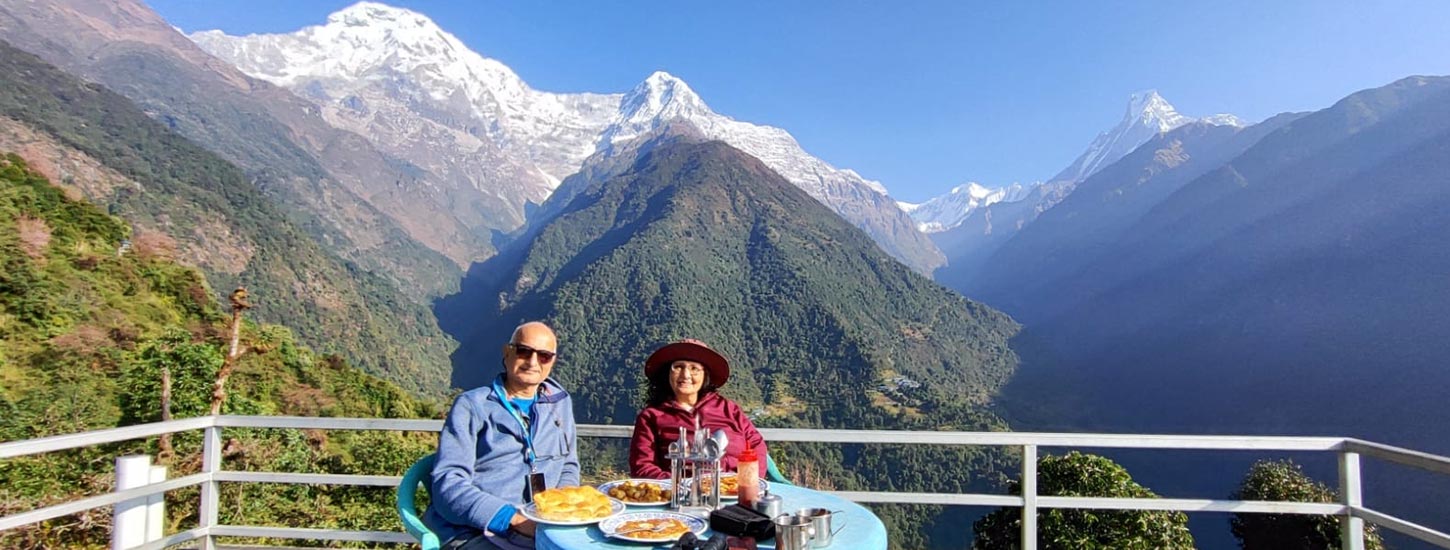 Beautiful couple enjoying the breakfast in himalayas