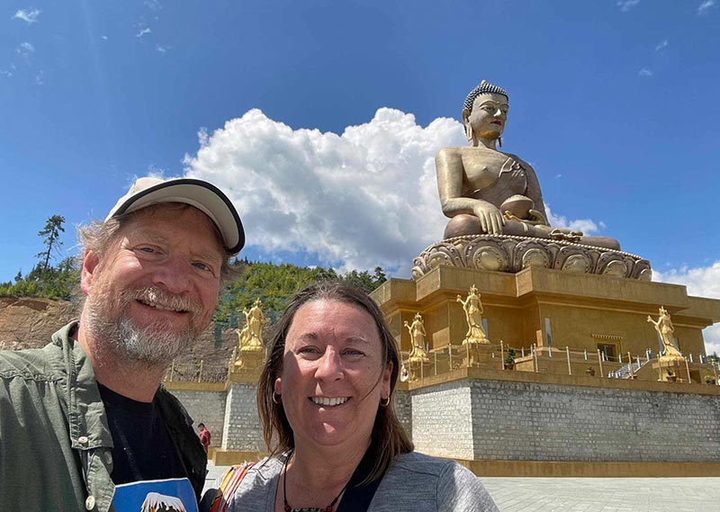 beautiful couple taking selfie during bhutan tour