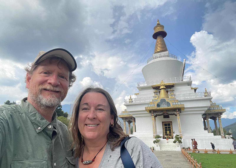 Beautiful couple taking selfie during bhutan tour