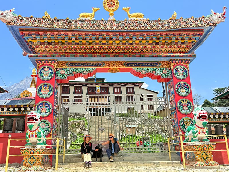Prime Himalayas client taking picture at Tengboche Monastery
