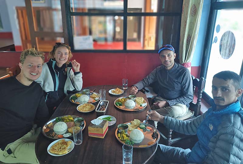 Prime Himalayas team enjoying lunch during manaslu trek