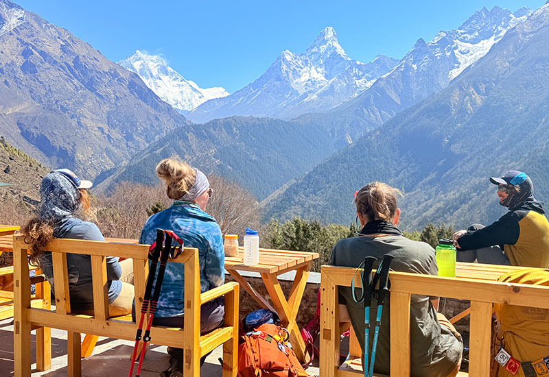 Prime Himalayas guest enjoying lunch with a panoramic view of Mount Ama Dablam in Nepal