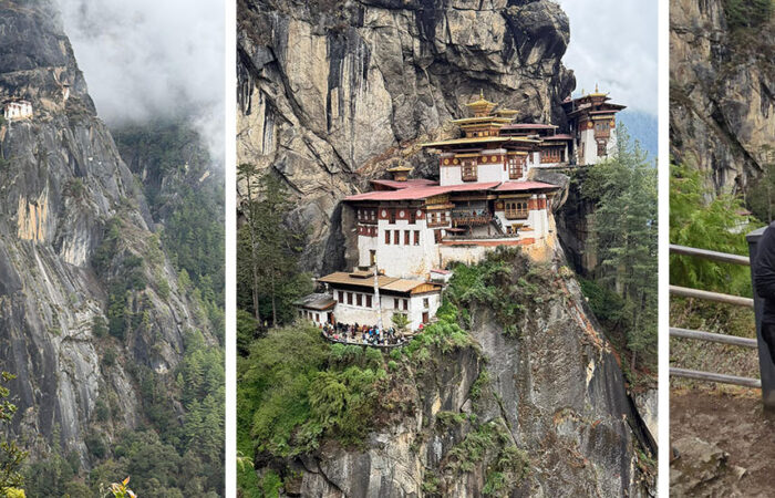 couple taking photo infront of tiger nest monastery